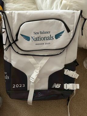 New Balance Nationals White and Black Roll-Top Backpack